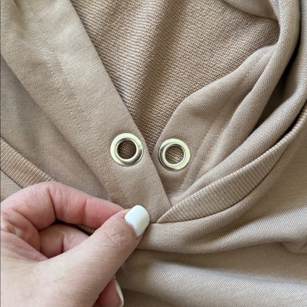 NEW- For Love and Lemons Ellie Cropped Tan Hoodie Sweatshirt - Picture 10 of 11
